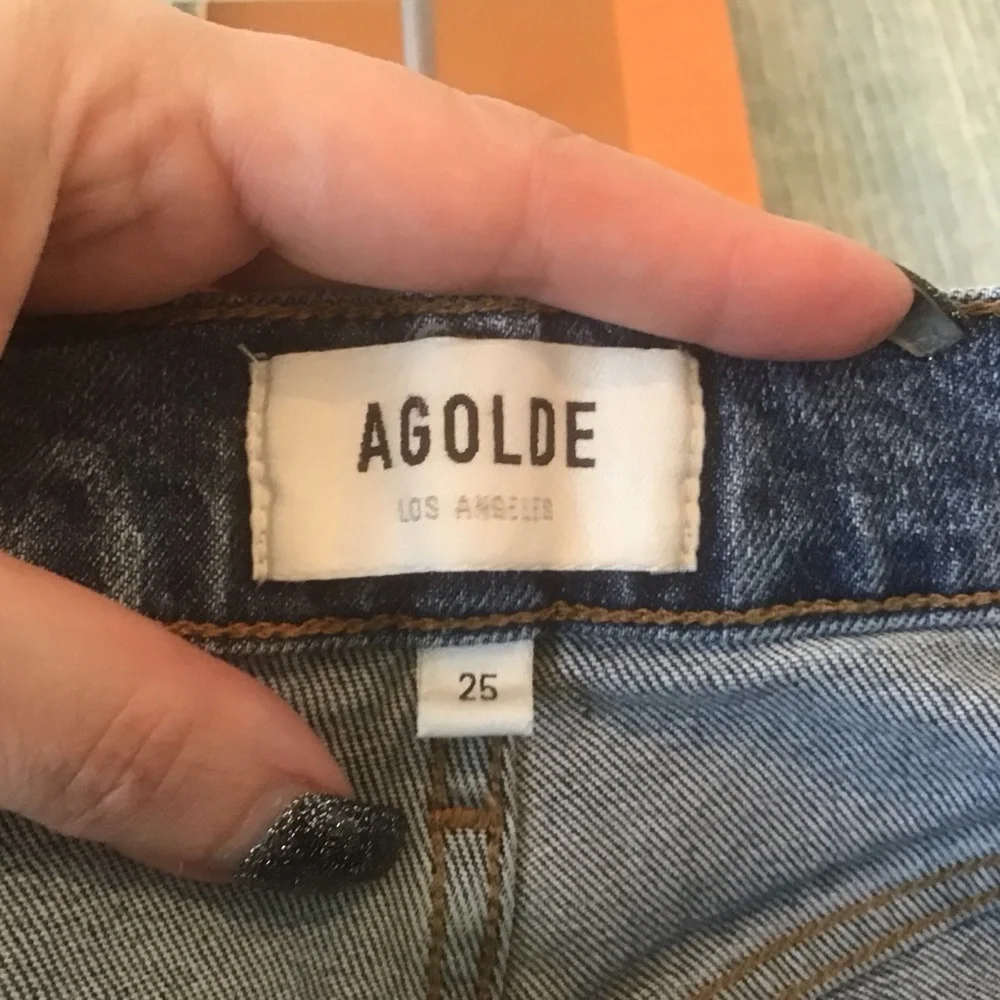 AGOLDE Riley Crop Frayed Hem High Rise Straight‎ Leg Denim Button Fly Jeans 25